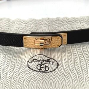 Hermes Black Leather Belt with Gold Buckle - Designer Style